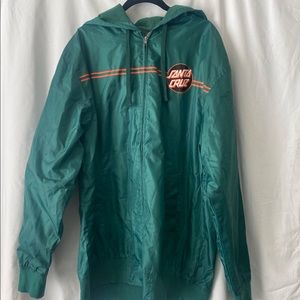 Mens Santa Cruz Skateboards Zip up rain jacket (XL green with orange accents)